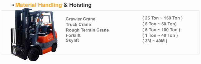 Material Handling & Hoisting - crawler crane, truck crane, rough terain crane, forklift, skylift
